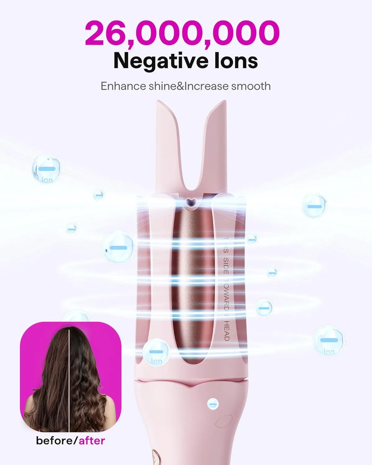 Hair straightener with negative ion technology on a pink background