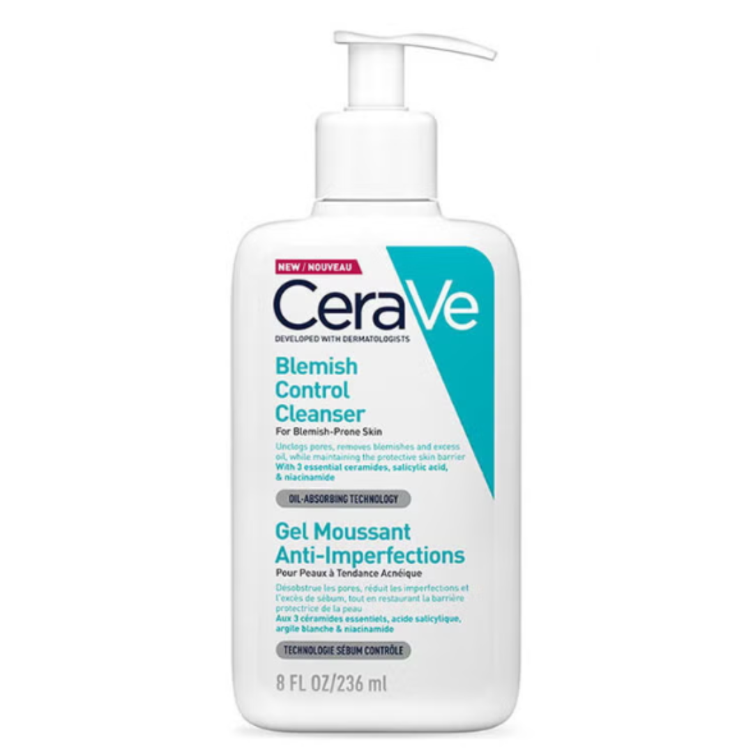 CeraVe blemish control cleanser bottle on a white background