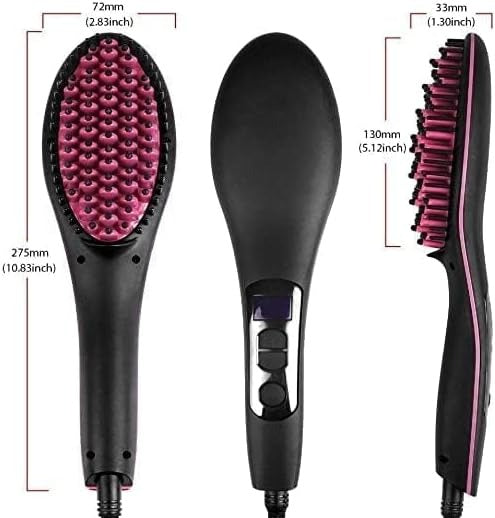 Hair straightening brush with measurements on a white background