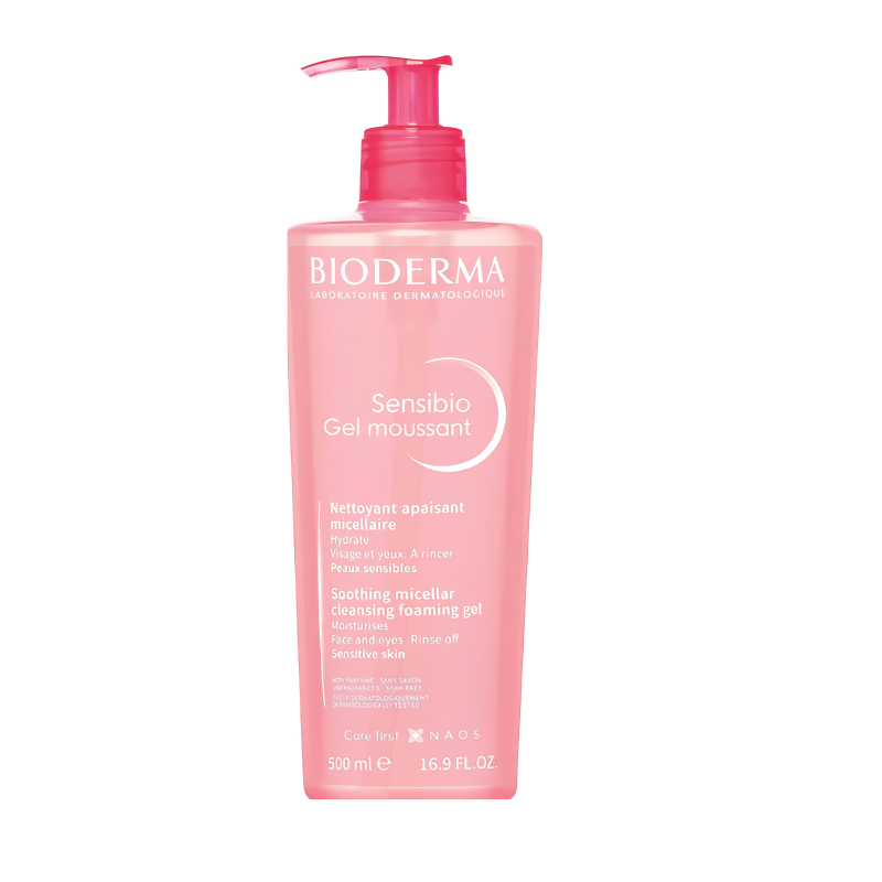 Bioderma Sensibio foaming gel bottle on a white background